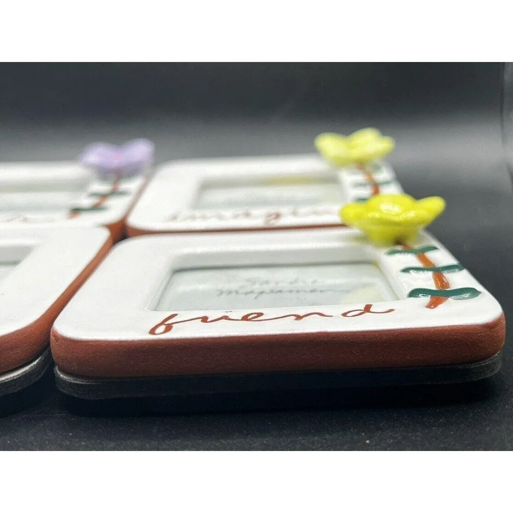 Dept 56 Flowers Picture Frame DREAM IMAGINE LAUGH FRIEND Sandra Magsamen ~ Set 4